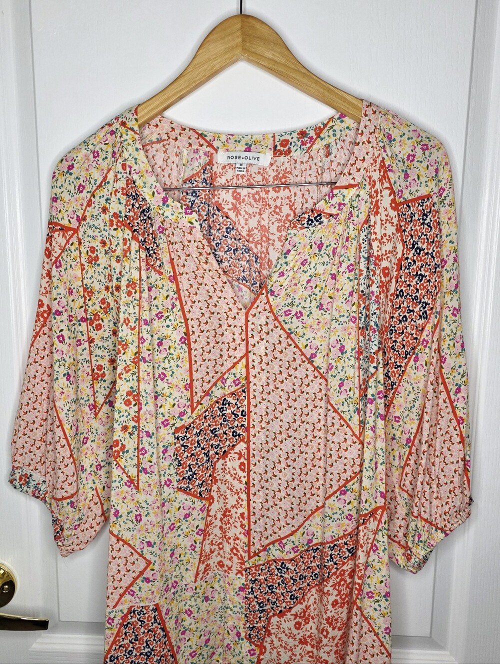 Rose & Olive Cream Skirt with Coral Floral Print